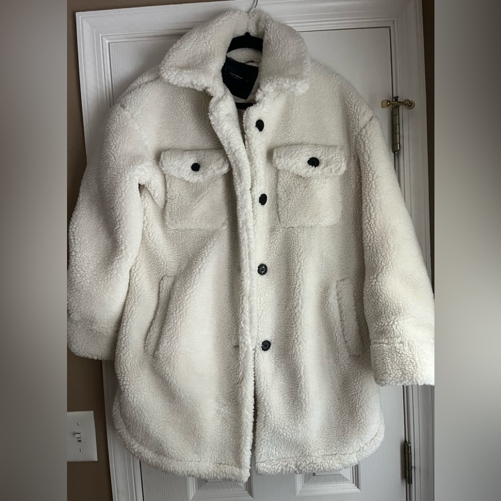 White Sherpa Coat w/ Black Buttons Lucky Brand Size S